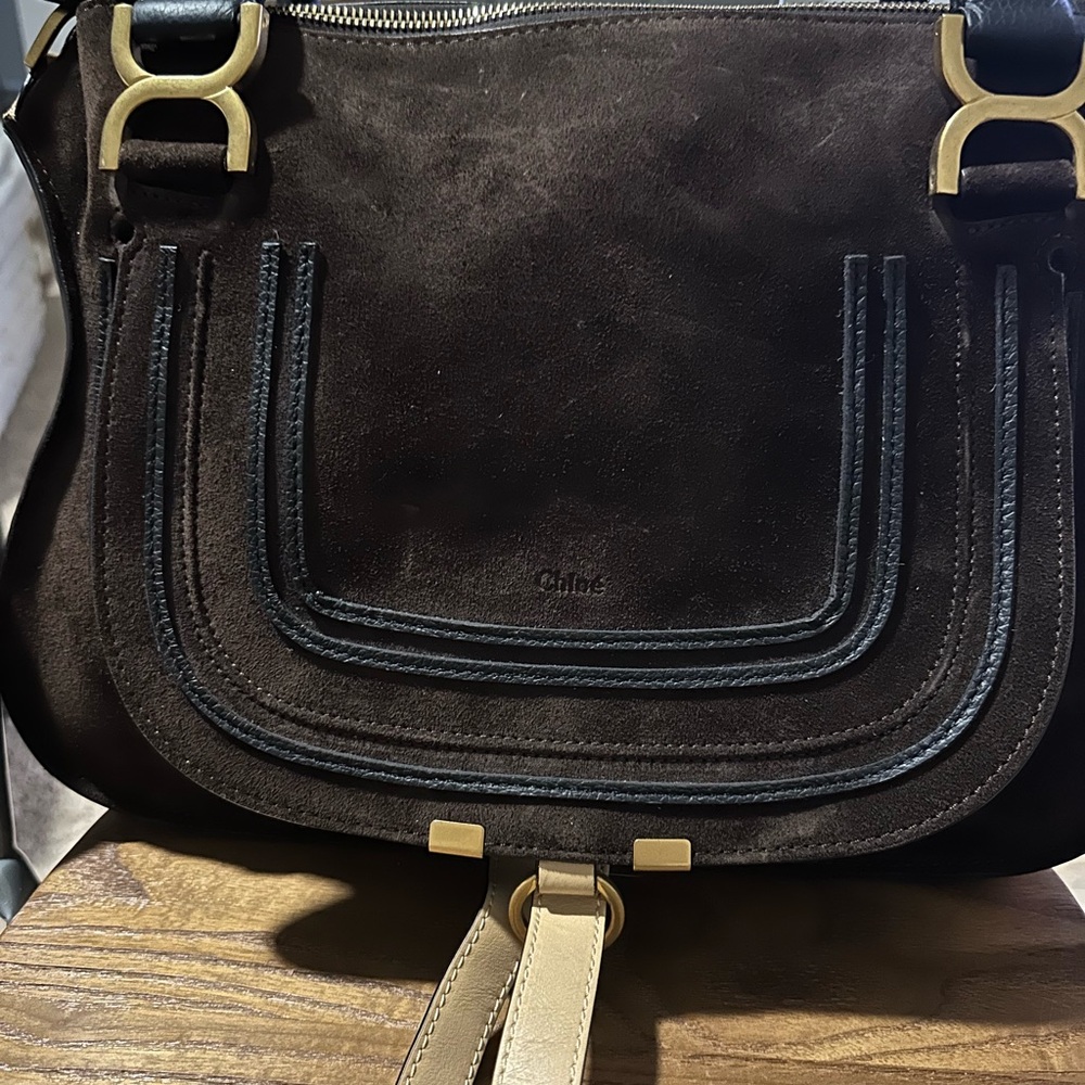 Chloe marcie dark Brown and navy Blue Suede Shoulder Bag